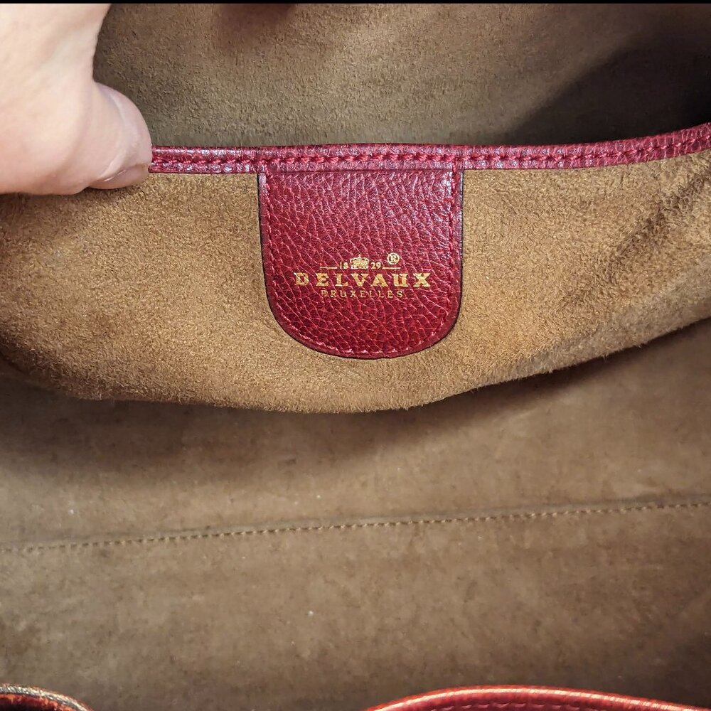 Amazing 1980s DELVAUX Burgundy Red Leather Large Dbl Handle Zip-Up Belgian Purse - Picture 8 of 10